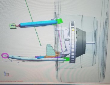 CAD model showing suspension geometry at ride height & 17" wheel hoop clearing upper ball joint